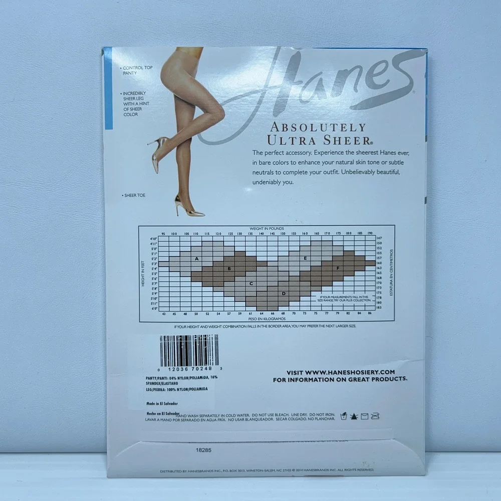 Hanes Womens Size F Natural Absolutely Ultra Sheer Control Top Pantyhose 707